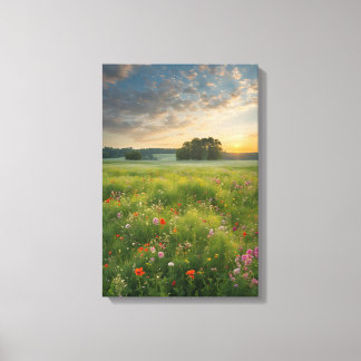 wildflowers blooming in the fields at dusk canvas print