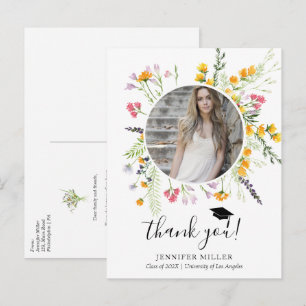 Wildflowers blooms Graduation Thank You Photo Announcement Postcard