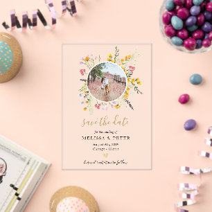 Wildflowers blooms save the date photo acrylic invitations