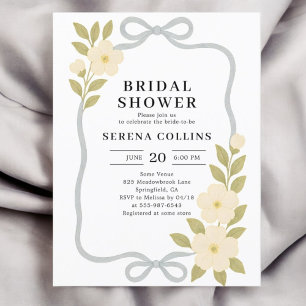 Wildflowers Blue Bow Bridal Shower Postcard