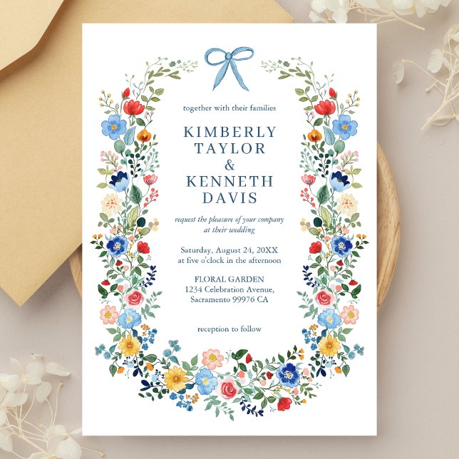 Wildflowers Blue Bow Garden Wedding Invitation (Creator Uploaded)