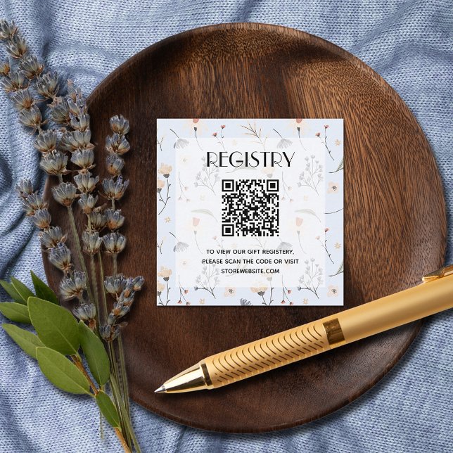 Wildflowers Blue Boy Baby Shower Registry QR Code Enclosure Card (Wildflowers on Blue Boy Baby Shower Registry QR Code Enclosure Cards)