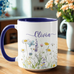 Wildflowers Blue Custom script name Mug