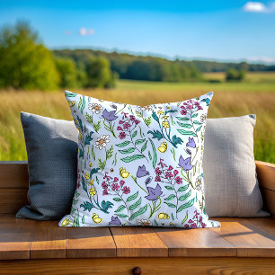 Wildflowers Blue Throw Pillow