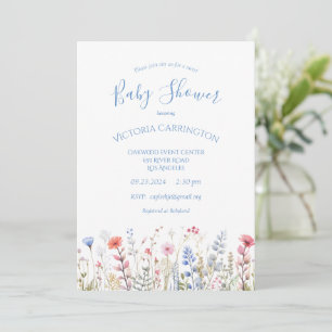 Wildflowers Blue Watercolor Floral Baby Shower  Invitation