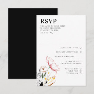 Wildflowers Boho Black Elegant Wedding RSVP Card