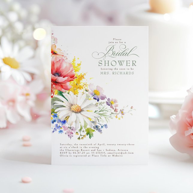 Wildflowers Boho Bridal Shower Invitation (Wildflowers Bridal Shower Invitations)