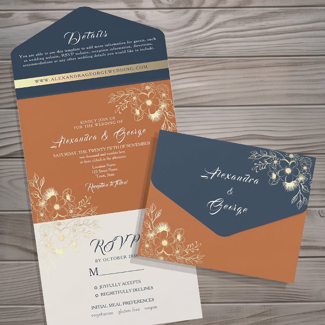 Wildflowers Boho Burnt Orange Wedding All In One Invitation (Creator Uploaded)