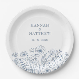 Wildflowers Boho Dusty Blue Spring Wedding Paper Plate