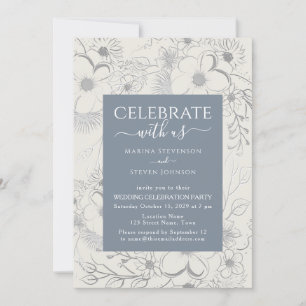 Wildflowers Boho Dusty Blue Wedding Reception-Only Invitation