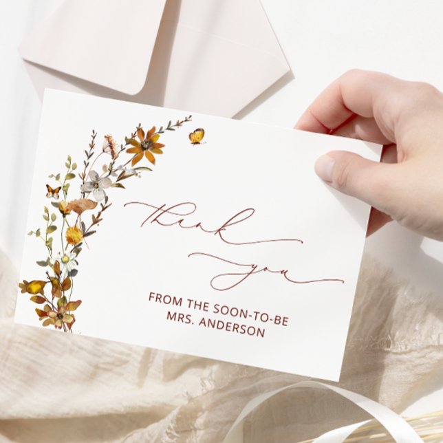 Wildflowers Boho Floral Bridal Shower Thank You Card (Creator Uploaded)