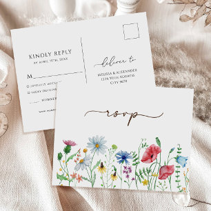 Wildflowers Boho Garden Floral RSVP Wedding Postcard