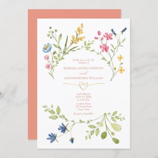 Wildflowers Boho Peach Wedding Invitation