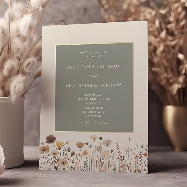 Wildflowers Boho Sage Green Wedding Invitation (Creator Uploaded)
