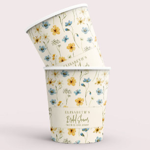 Wildflowers boho spring personalised bridal shower paper cups