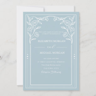  Wildflowers Boho Vintage Blue Wedding  Invitation