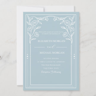  Wildflowers Boho Vintage Blue Wedding  Invitation