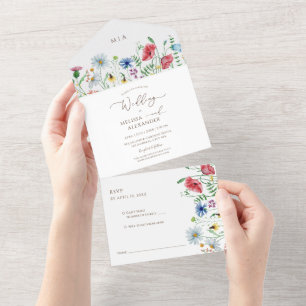 Wildflowers boho Wedding All In One Invitation