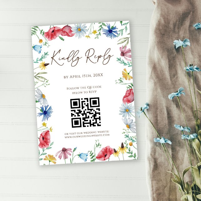 Wildflowers Boho Wedding QR Code RSVP Card (Creator Uploaded)