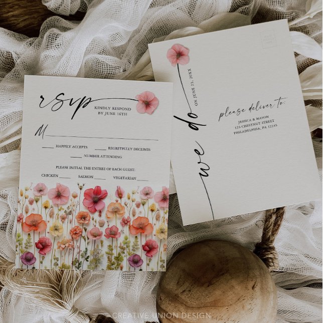 Wildflowers Boho Wedding RSVP Postcard (Wildflower RSVP)