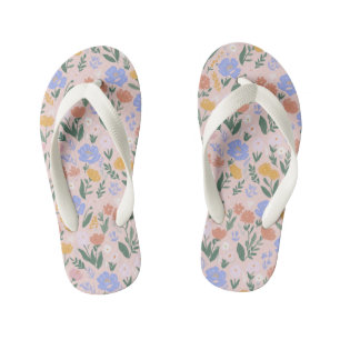 Wildflowers Botanical Floral Design Pink Kid's Jandals