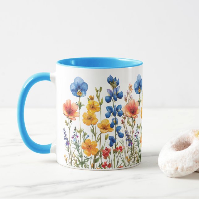 wildflowers botanical nature garden mug (With Donut)