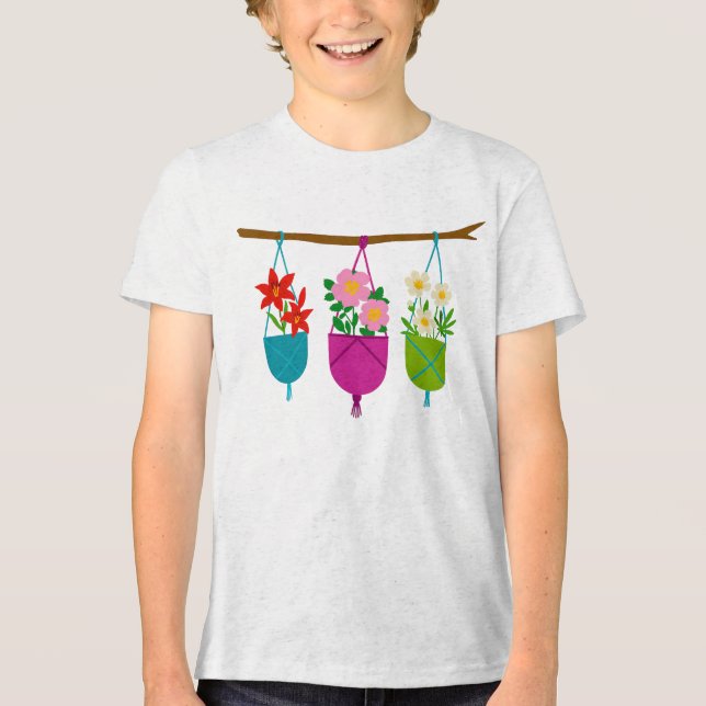 WILDFLOWERS: Botanical Trio in Hanging Planters Tri-Blend Shirt (Front)