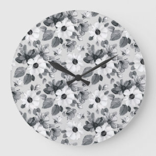 Wildflowers Bouquet Watercolor Vintage Illustratio Large Clock