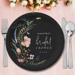 Wildflowers Bridal Shower Black Paper Plate<br><div class="desc">Stylish bridal shower paper plates in several sizes and styles feature elegant watercolor wildflowers and your details in chic lettering on a black background. MATCHING items in our collection.</div>