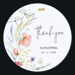 Wildflowers Bridal Shower Blue Classic Round Sticker<br><div class="desc">Stylish pale blue bridal shower stickers feature elegant watercolor wildflowers,  thank you,  your name and shower date in chic lettering. MATCHING items in our collection.</div>