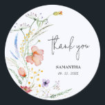 Wildflowers Bridal Shower Blue Classic Round Sticker<br><div class="desc">Stylish pale blue bridal shower stickers feature elegant watercolor wildflowers,  thank you,  your name and shower date in chic lettering. MATCHING items in our collection.</div>