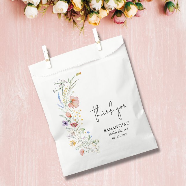 Wildflowers Bridal Shower Favour Bags (Personalized wildflowers bridal shower paper favor bags)
