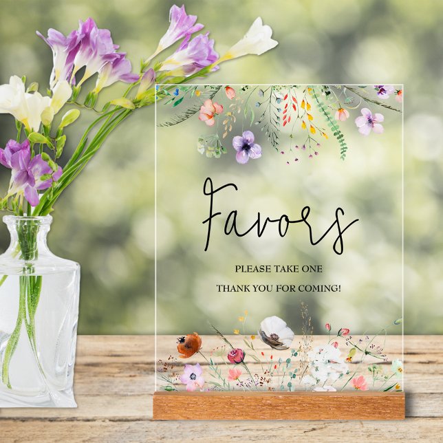 Wildflowers Bridal Shower Favours Acrylic Sign (Wildflowers bridal shower favors tabletop acrylic sign)