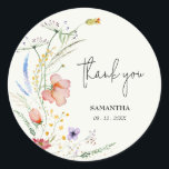 Wildflowers Bridal Shower Green Classic Round Sticker<br><div class="desc">Stylish pale green bridal shower stickers feature elegant watercolor wildflowers,  thank you,  your name and shower date in chic lettering. MATCHING items in our collection.</div>
