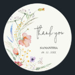 Wildflowers Bridal Shower Green Classic Round Sticker<br><div class="desc">Stylish pale green bridal shower stickers feature elegant watercolor wildflowers,  thank you,  your name and shower date in chic lettering. MATCHING items in our collection.</div>
