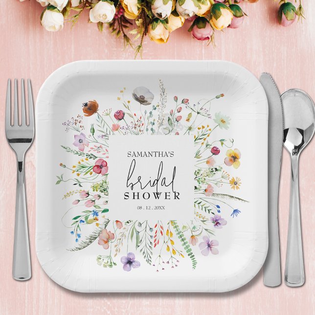 Wildflowers Bridal Shower Paper Plate (Wildflowers bridal shower square paper plates)