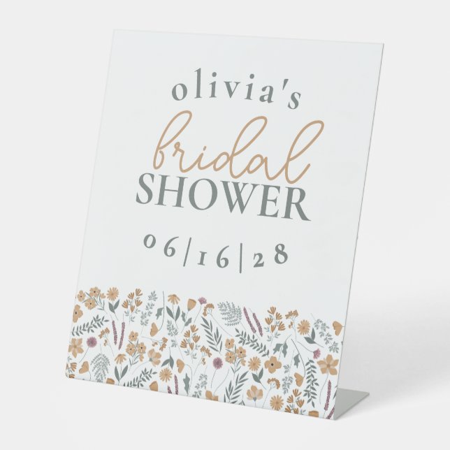 Wildflowers Bridal Shower Pedestal Sign - Orange (Front)