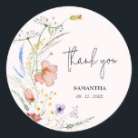 Wildflowers Bridal Shower Pink Classic Round Sticker<br><div class="desc">Stylish pale pink bridal shower stickers feature elegant watercolor wildflowers,  thank you,  your name and shower date in chic lettering. MATCHING items in our collection.</div>