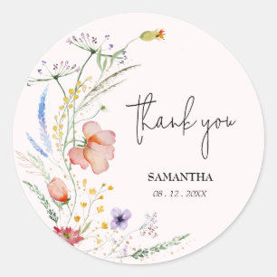 Wildflowers Bridal Shower Pink Classic Round Sticker