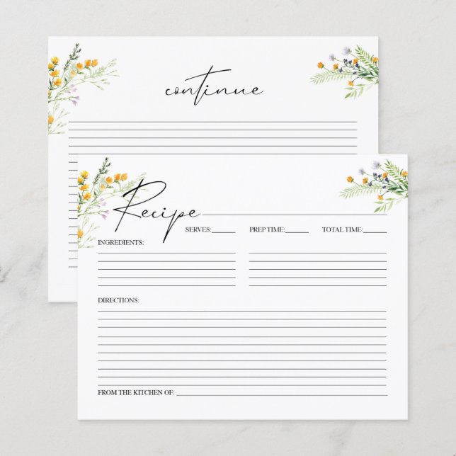Wildflowers Bridal Shower Recipe Card (Front/Back)