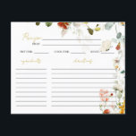WILDFLOWERS Bridal Shower Recipe card<br><div class="desc">WILDFLOWERS Bridal Shower Recipe card, </div>