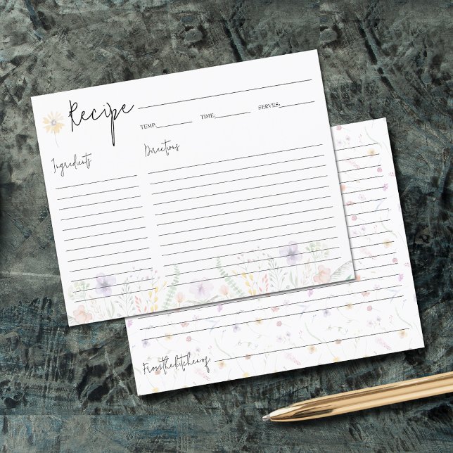 Wildflowers Bridal Shower Recipe Cards (Wildflowers bridal shower small recipe cards)