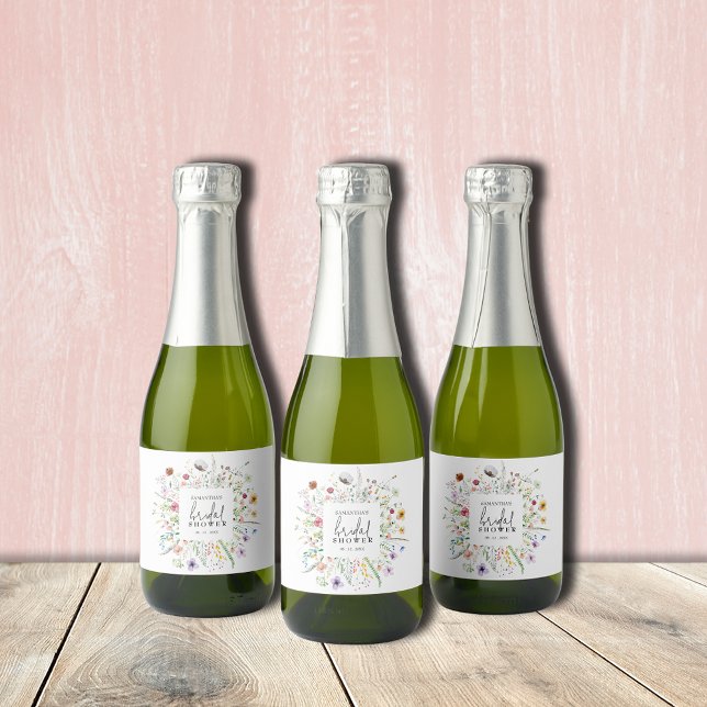 Wildflowers Bridal Shower Sparkling Wine Label (Wildflowers bridal shower personalized mini champagne bottle labels)