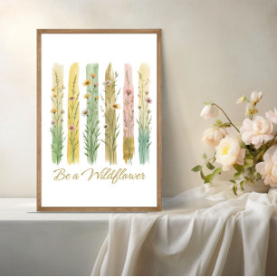 Wildflowers Brush Stroke Watercolor Green Gold  Poster
