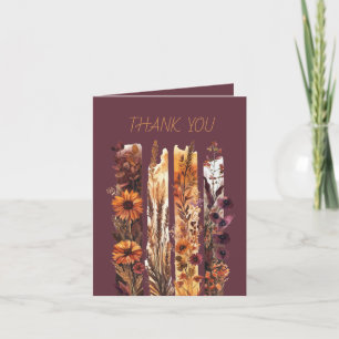 Wildflowers Brushstrokes Burgundy Gold Yellow Thank You Card