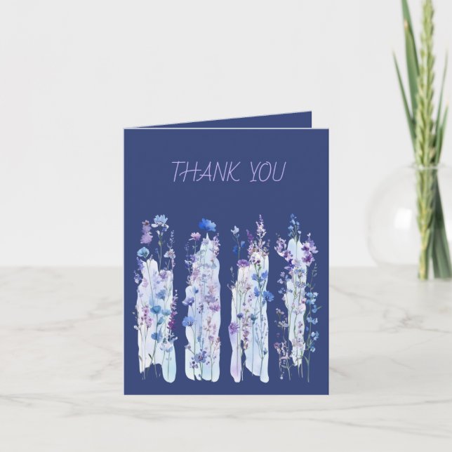 Wildflowers Brushstrokes Purple and Blue Thank You Card (Front)