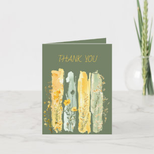 Wildflowers Brushstrokes Yellow and Green Thank You Card