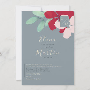 Wildflowers Burgundy & Dusty Blue Wedding Invitation