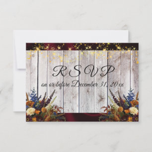 Wildflowers, Burgundy Ribbon & Lights  RSVP Card