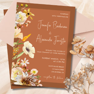 Wildflowers Burnt Orange Rust Terracotta Wedding Invitation
